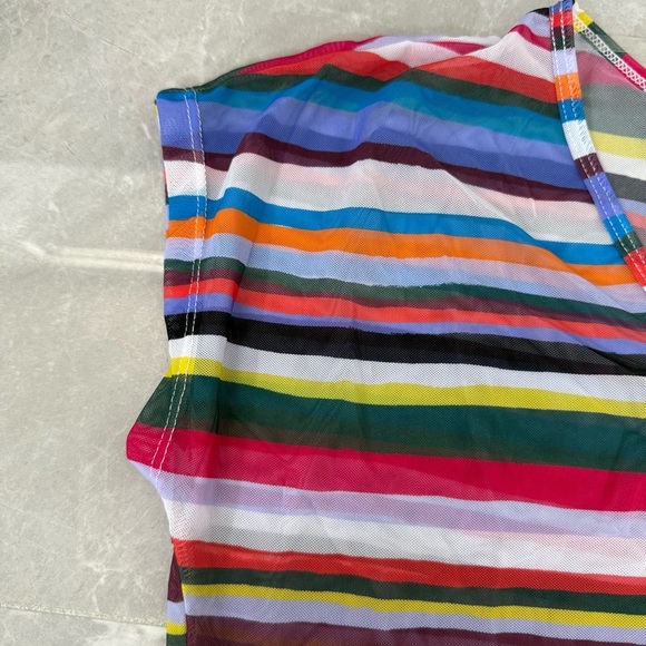 Women's Anne Cole Striped Mesh V-Neck Beach Pool Cover Up Tee Size XS / Small - Picture 5 of 16